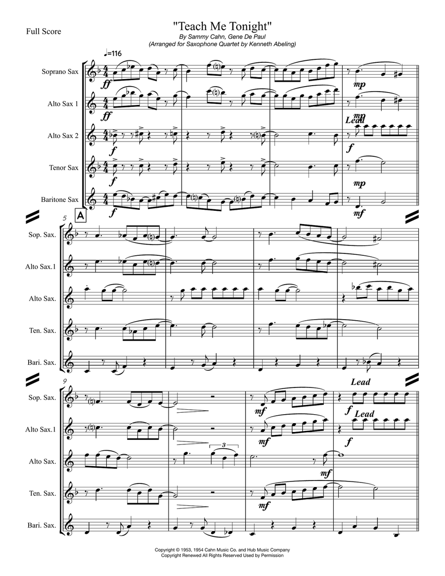 Teach Me Tonight Saxophone Quartet scores gallery preview page 2