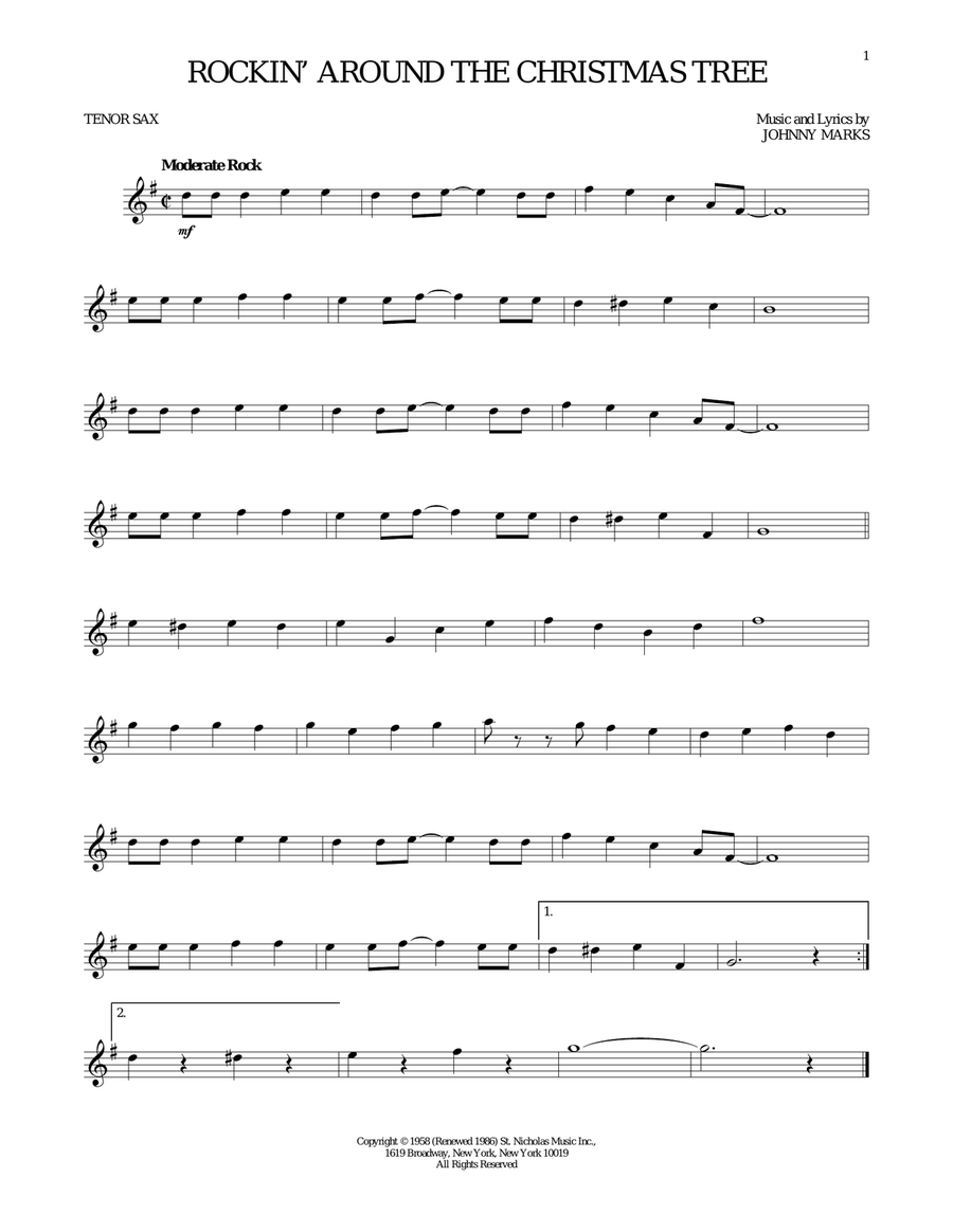 Rockin' Around The Christmas Tree Tenor Saxophone scores gallery preview page 1