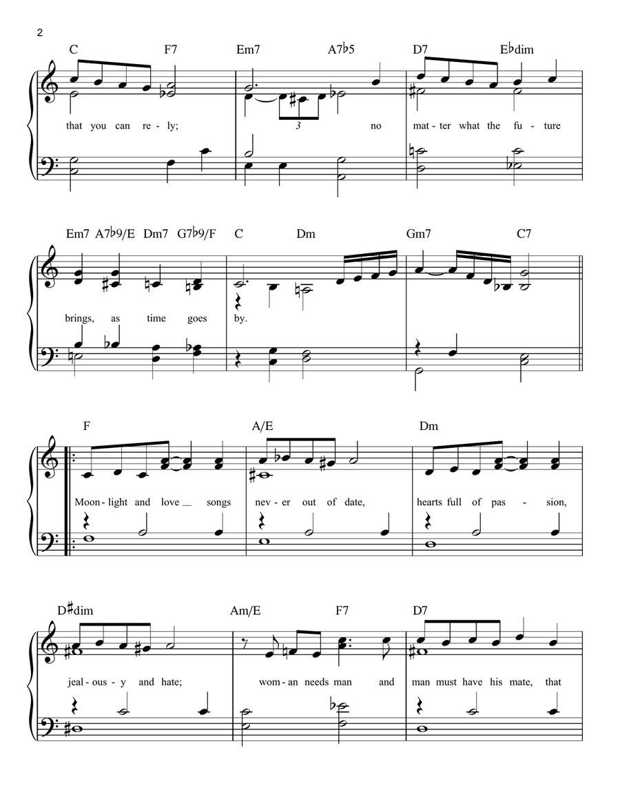 As Time Goes By Easy Piano scores gallery preview page 2
