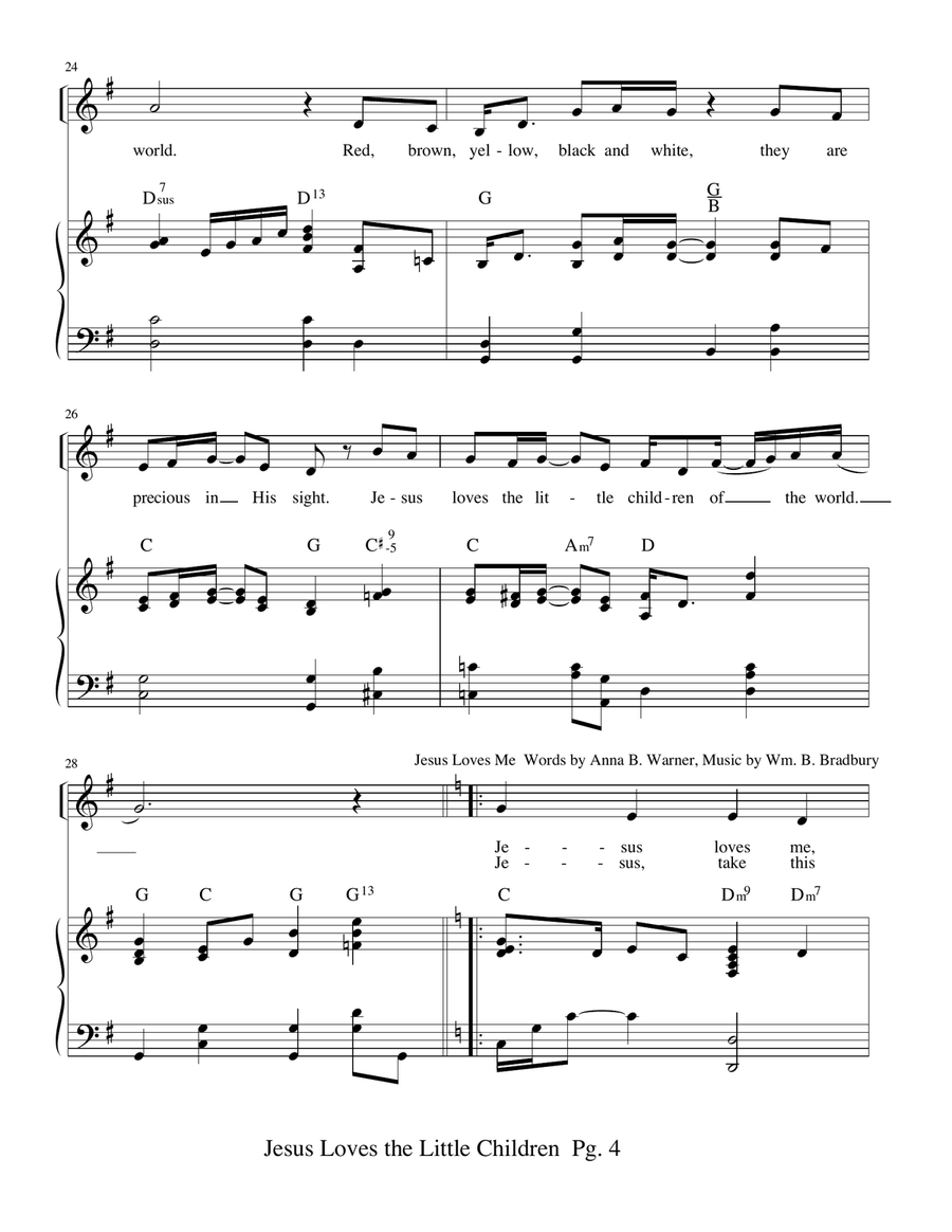 Jesus Loves The Little Children, Jesus Loves Me Piano, Vocal scores gallery preview page 4