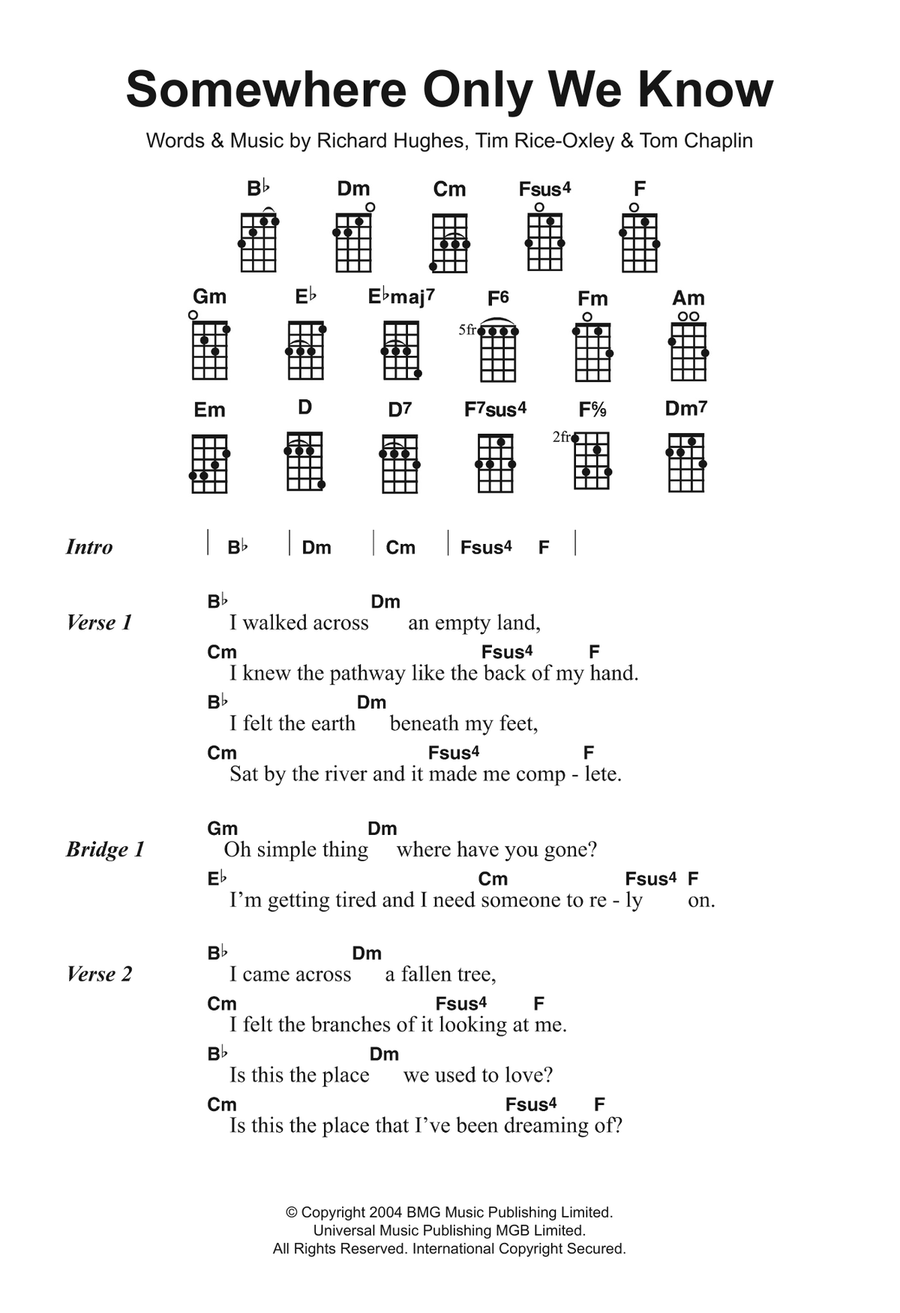 Somewhere Only We Know Piano, Vocal, Guitar scores gallery preview page 1