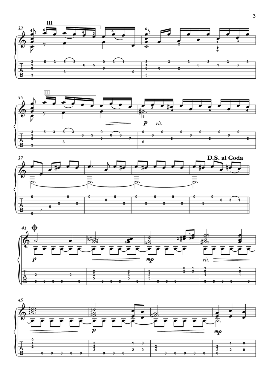 For Elise Guitar solo with tablature For Elise Guitar solo with tablature Acoustic Guitar scores gallery preview page 3