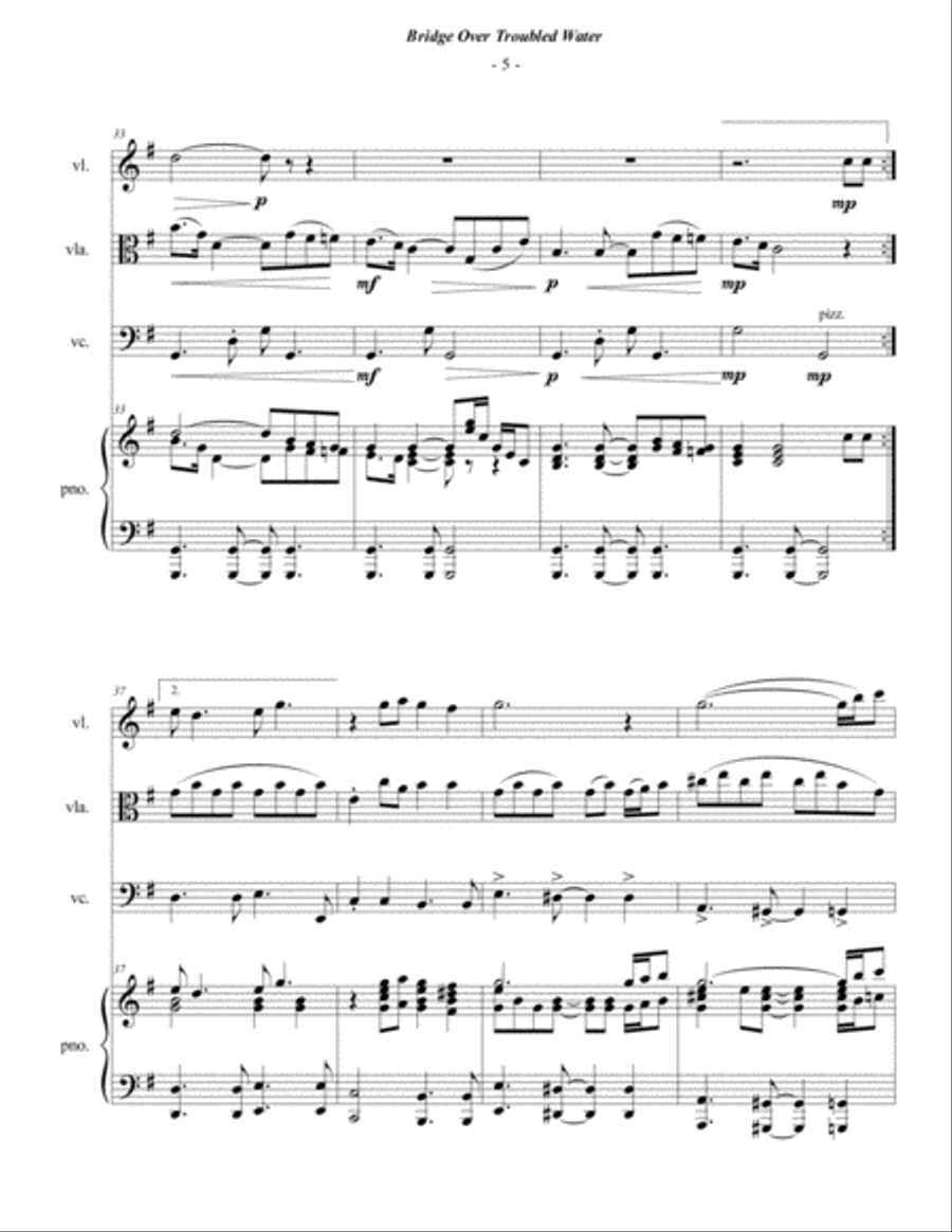 Bridge Over Troubled Water Piano Quartet scores gallery preview page 5