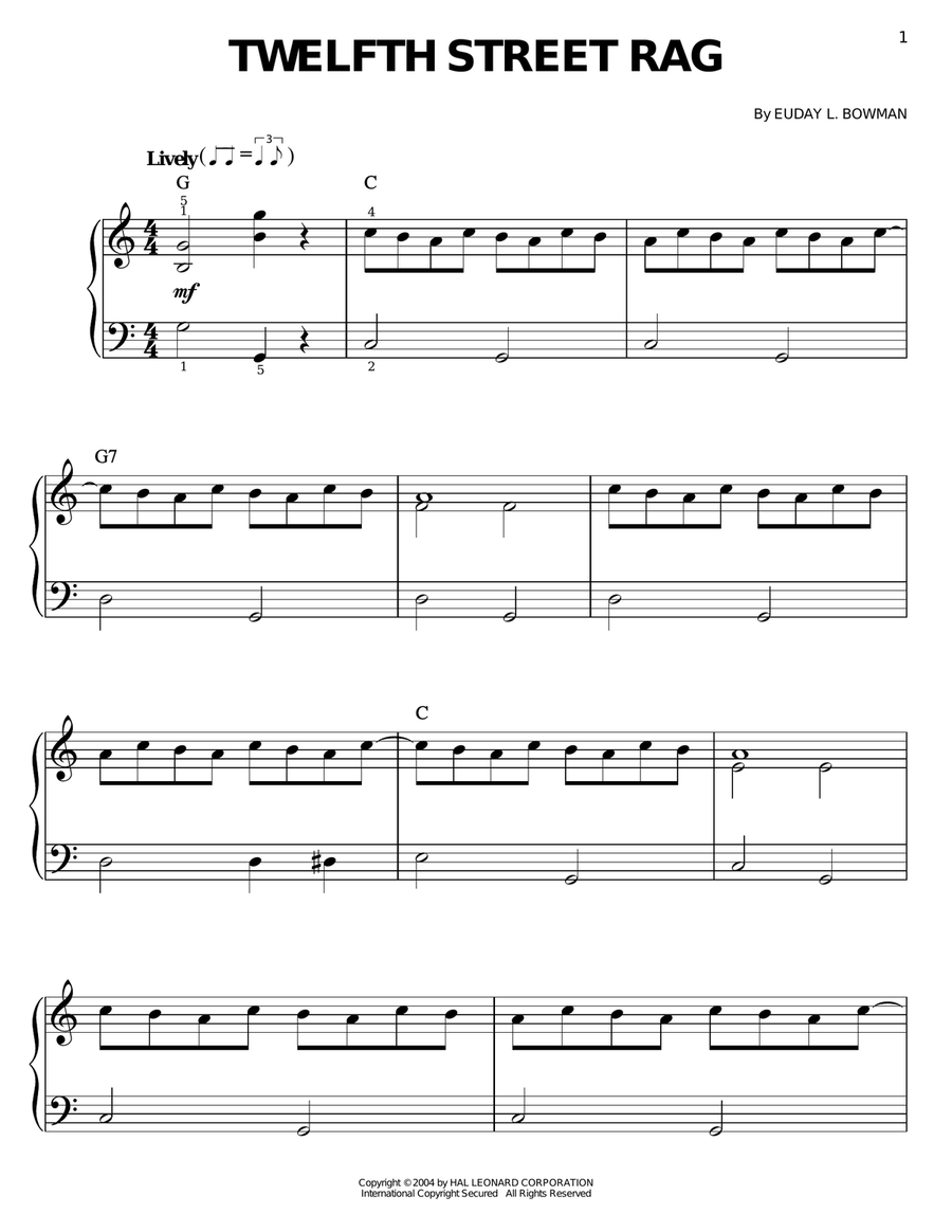 Twelfth Street Rag Easy Piano scores gallery preview page 1