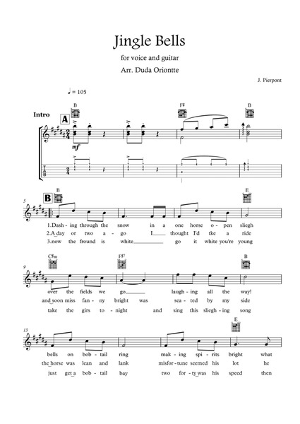 Jingle Bells (B major - TABS - with lyrics) image number null