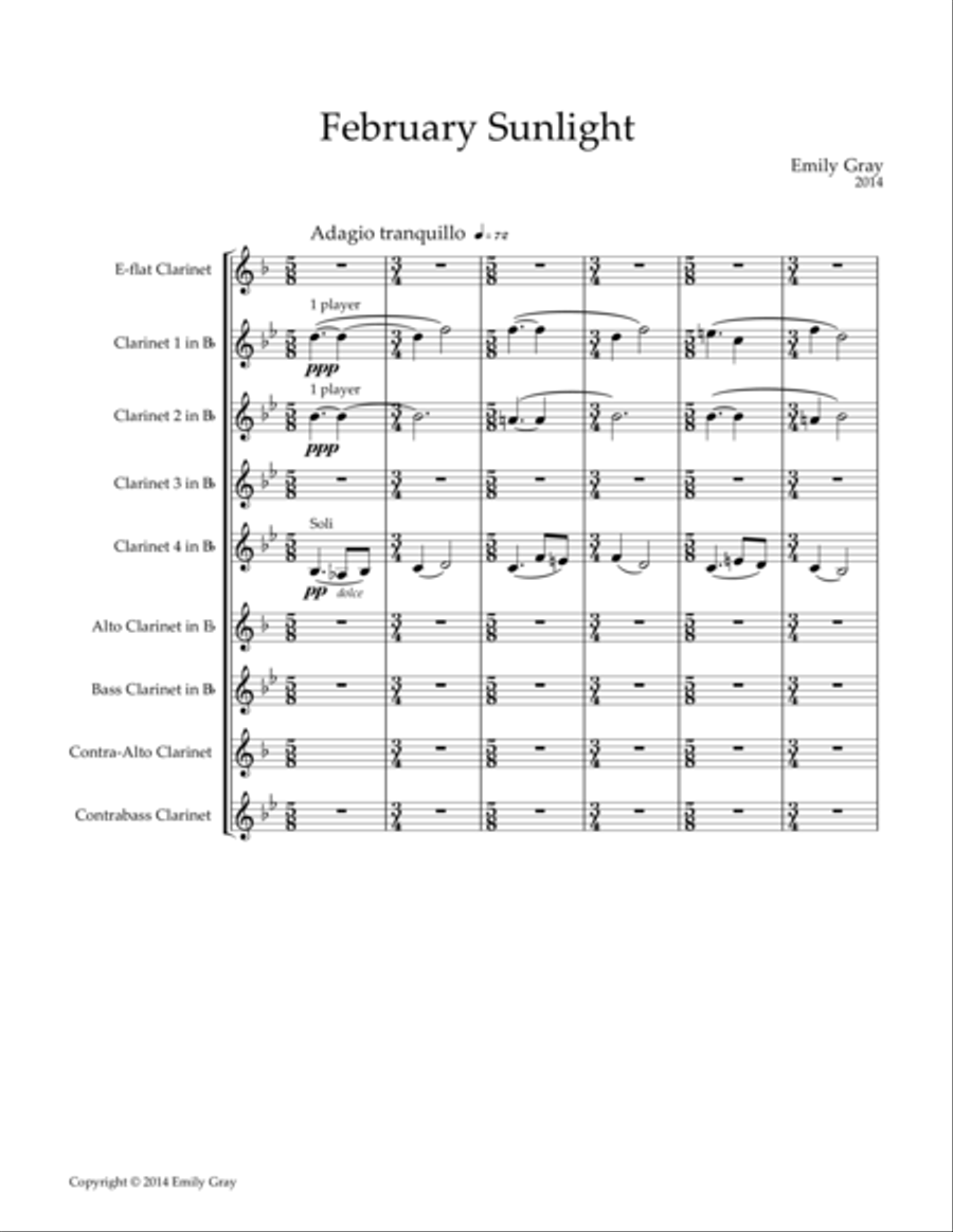 February Sunlight for Clarinet Choir (Score) Clarinet Choir scores gallery preview page 1