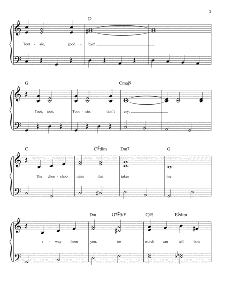 Toot, Toot, Tootsie! (Good-bye!) Easy Piano scores gallery preview page 3