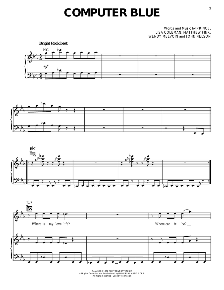 Computer Blue Piano, Vocal, Guitar scores gallery preview page 1