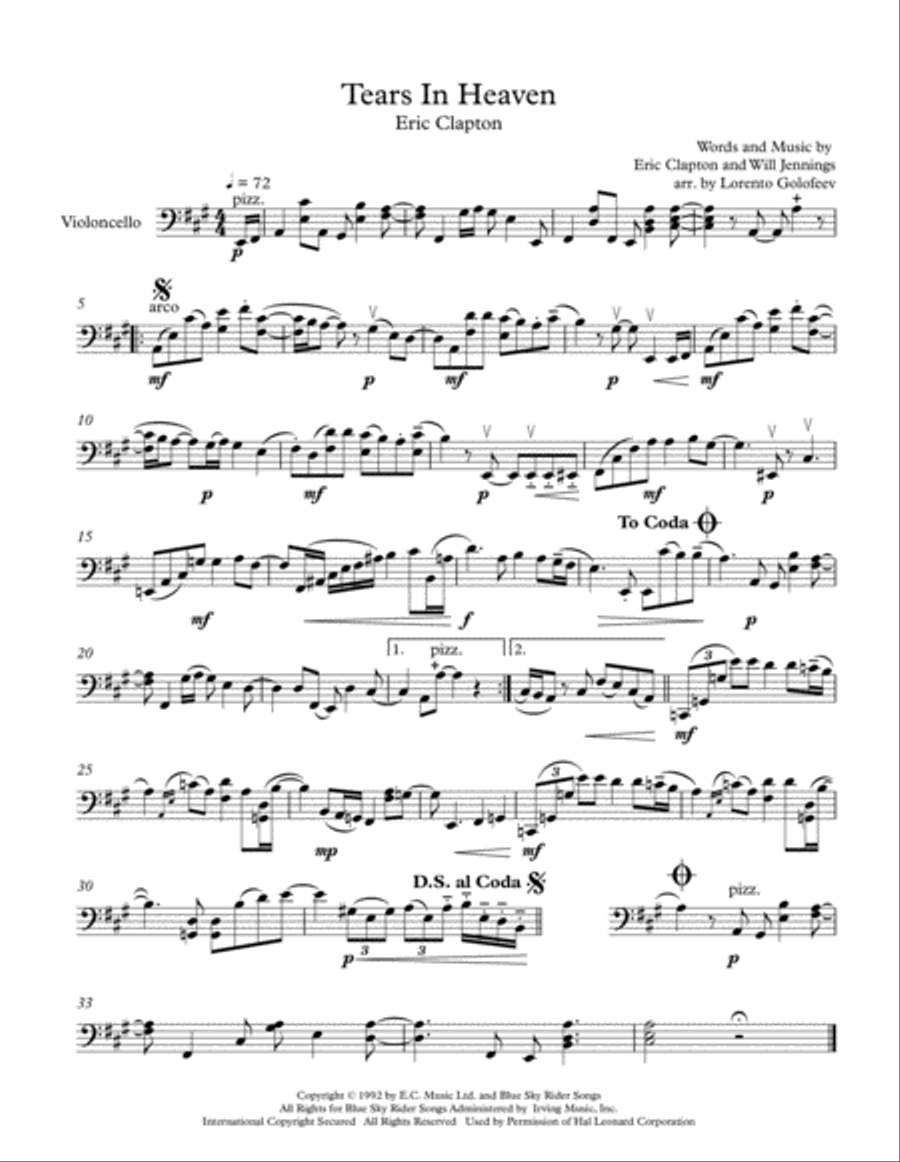 Tears In Heaven Cello Solo scores gallery preview page 1