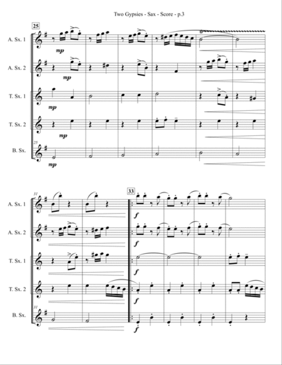 Two Gypsies - Saxophone Quintet/Ensemble Saxophone Quintet scores gallery preview page 4