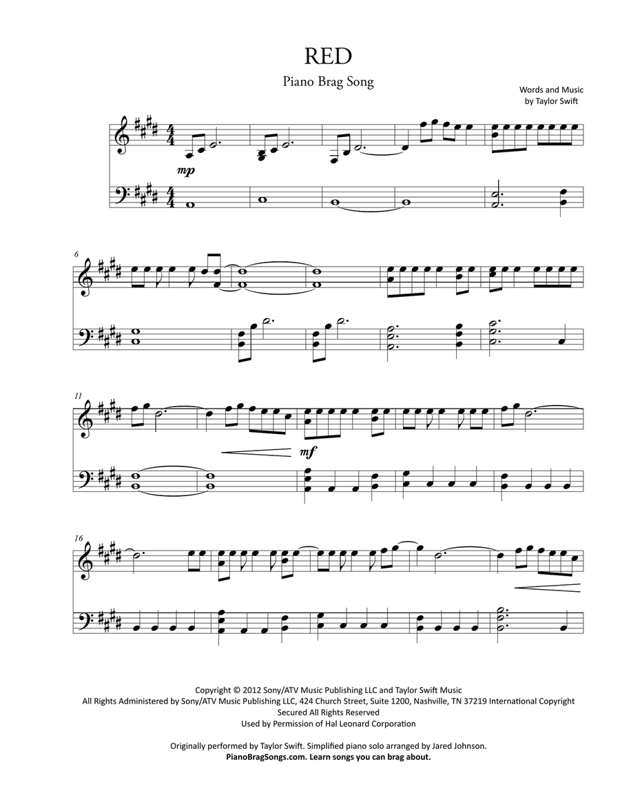 Red Easy Piano scores gallery preview page 2