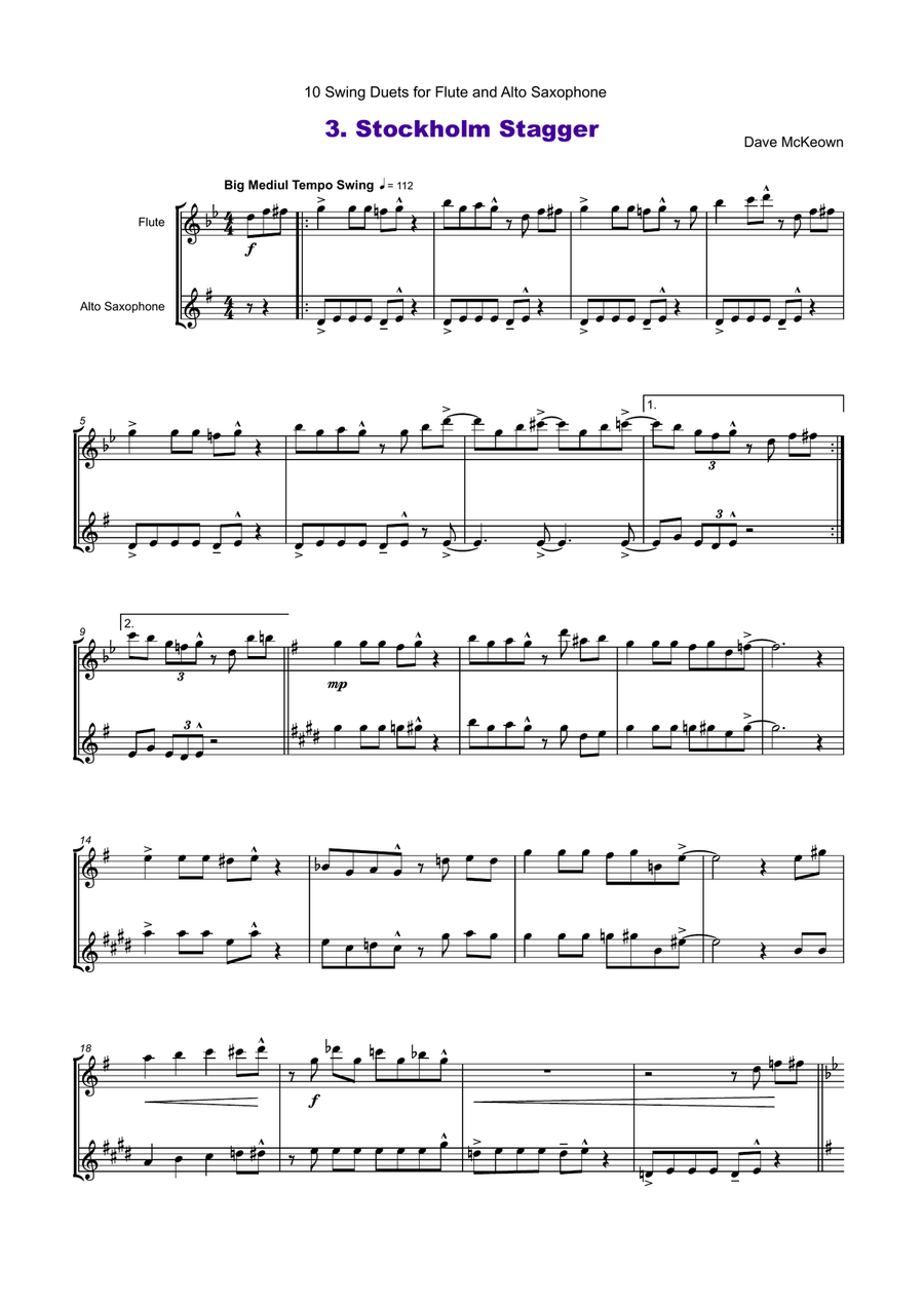 10 Swing Duets for Flute and Alto Saxophone Woodwind Duet scores gallery preview page 4