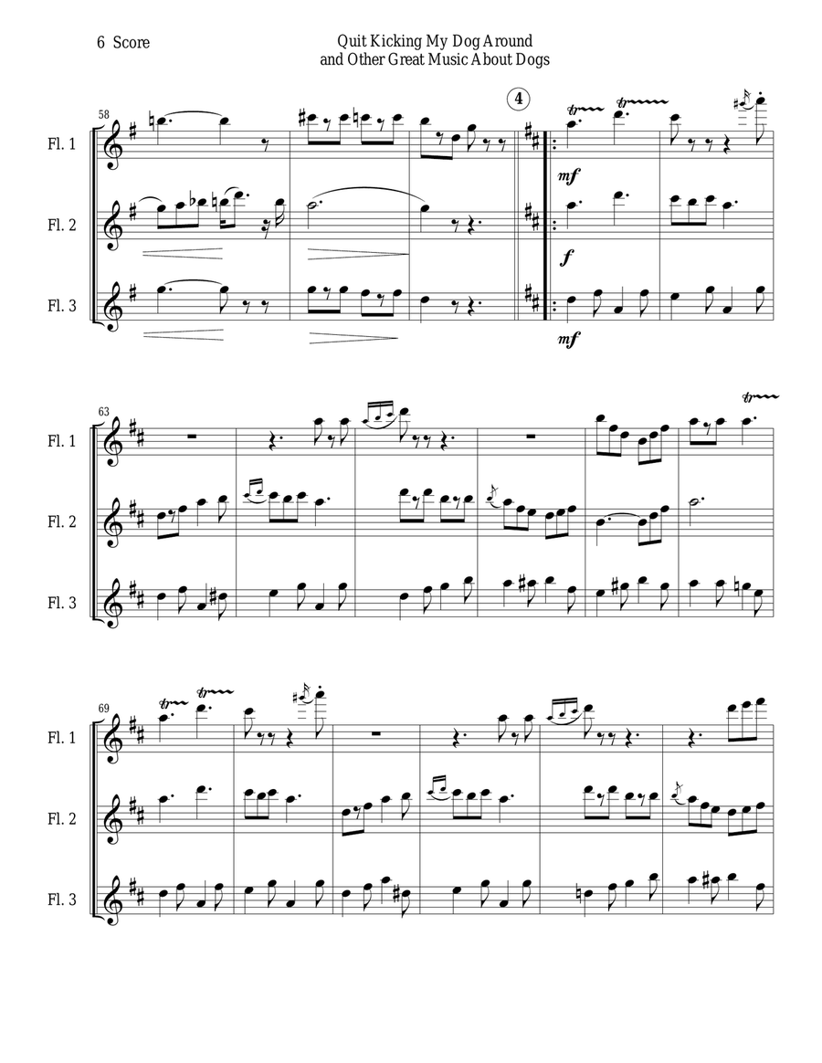 Quit Kicking My Dog Around and Other Music about Dogs for Flute Trio Flute Trio scores gallery preview page 6