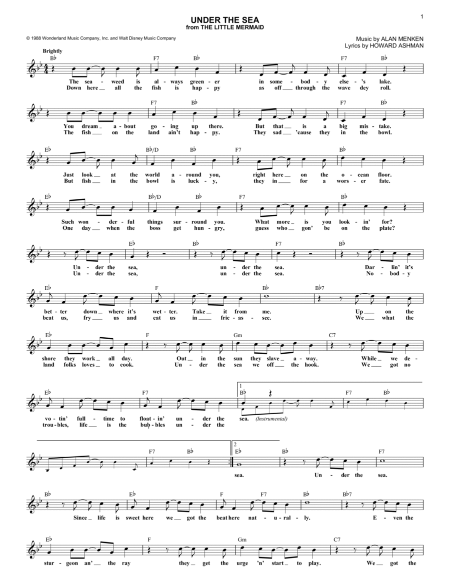Under The Sea (from The Little Mermaid) Piano scores gallery preview page 1