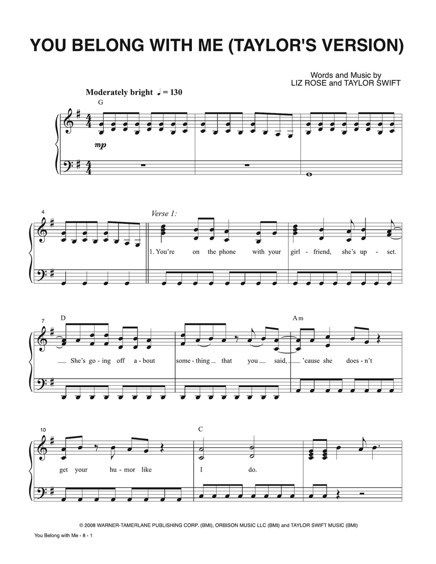 You Belong With Me (Taylor's Version) Piano, Vocal scores gallery preview page 1