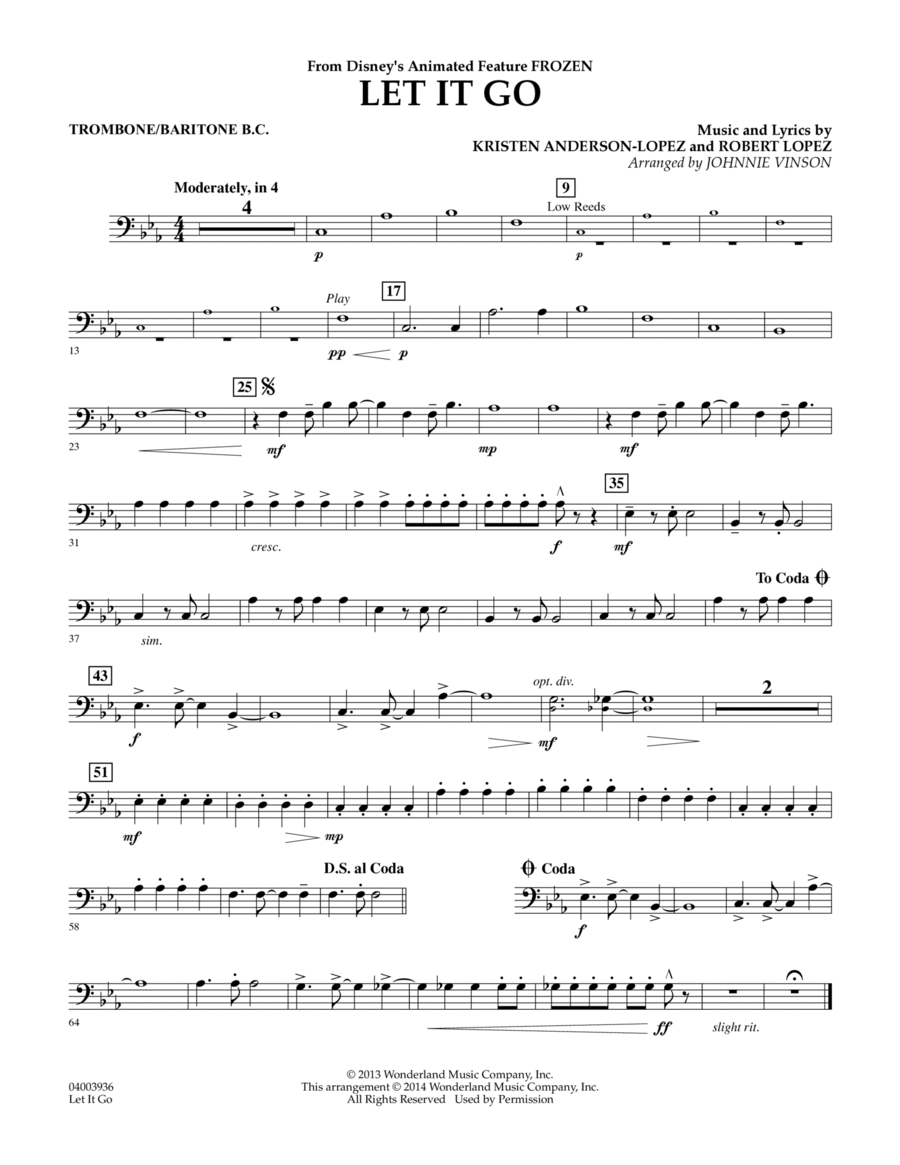 Let It Go - Trombone/Baritone B.C.