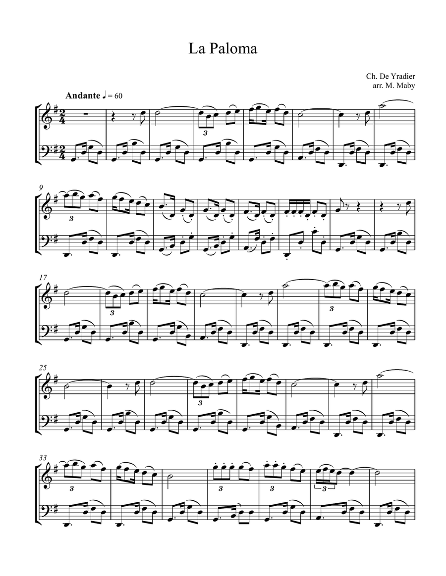 La Paloma, for violin & cello duet String Duet scores gallery preview page 1