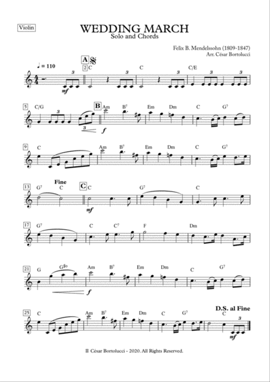 WEDDING MARCH - Violin with Chords Violin Solo scores gallery preview page 1