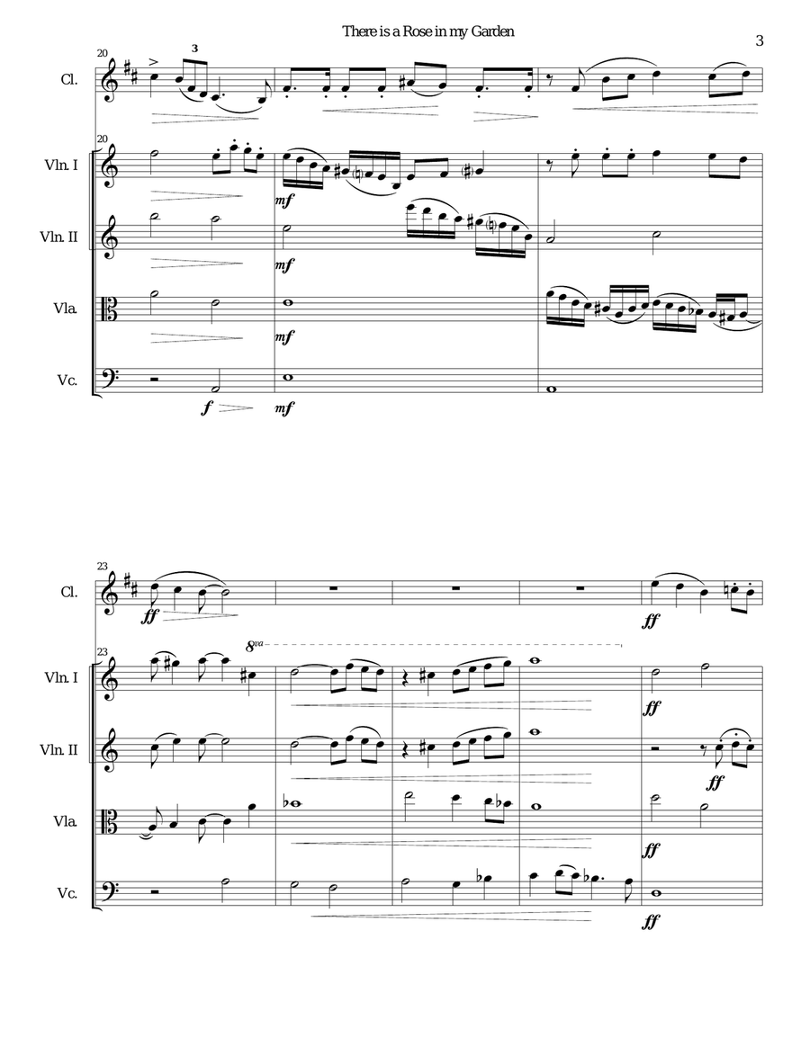There is a Rose in my Garden for clarinet and strings Chamber Orchestra scores gallery preview page 3