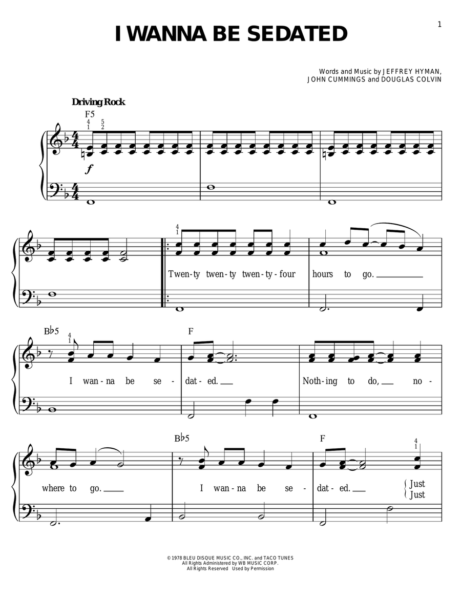 I Wanna Be Sedated Easy Piano scores gallery preview page 1