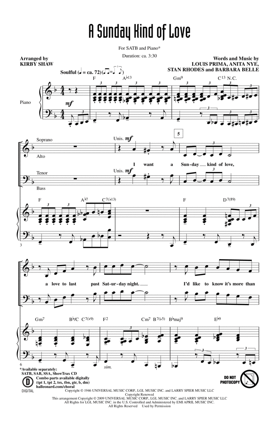 A Sunday Kind Of Love 4-Part scores gallery preview page 1
