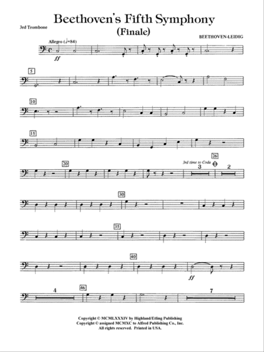 Beethoven's 5th Symphony, Finale: 3rd Trombone Full Orchestra scores gallery preview page 1