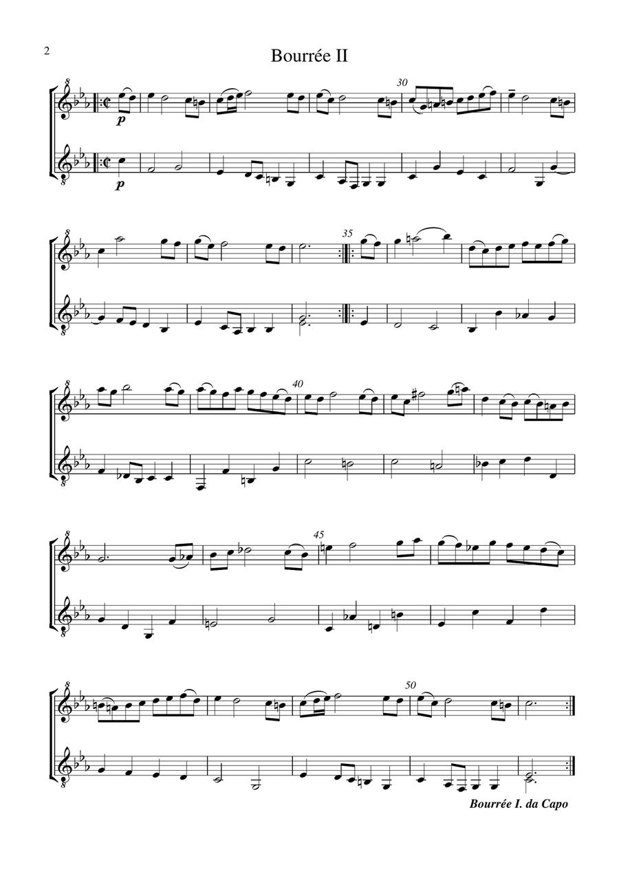 Bourree 1 & 2 from Suite No 1, BWV 1066 for descant recorder and guitar Soprano Recorder scores gallery preview page 2