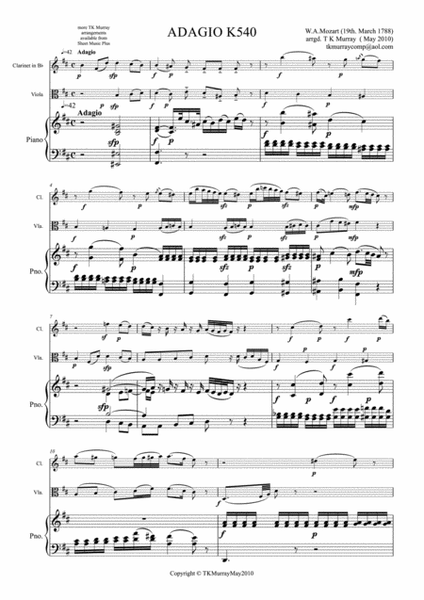 Mozart - Adagio in B minor K 540 - Clarinet, Viola & Piano
