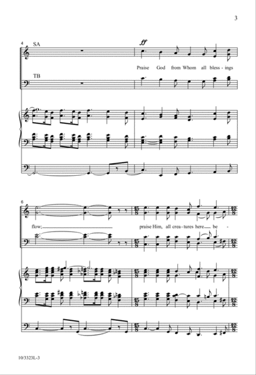 Praise God from Whom All Blessings Flow 4-Part scores gallery preview page 3