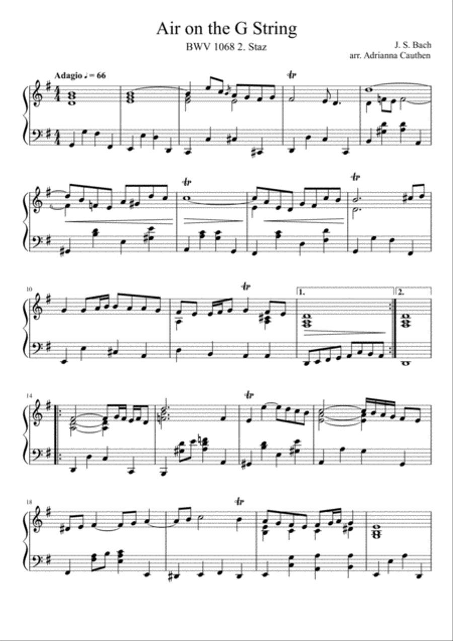 Bach Air on a G String Intermediate/Advanced Arrangement Piano Solo scores gallery preview page 1