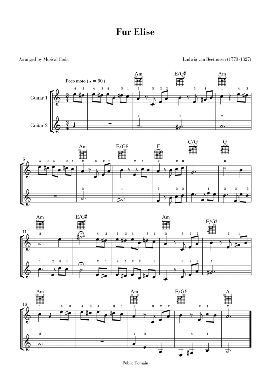 Fur Elise - Guitar Fur Elise - Guitar Acoustic Guitar scores gallery preview page 1