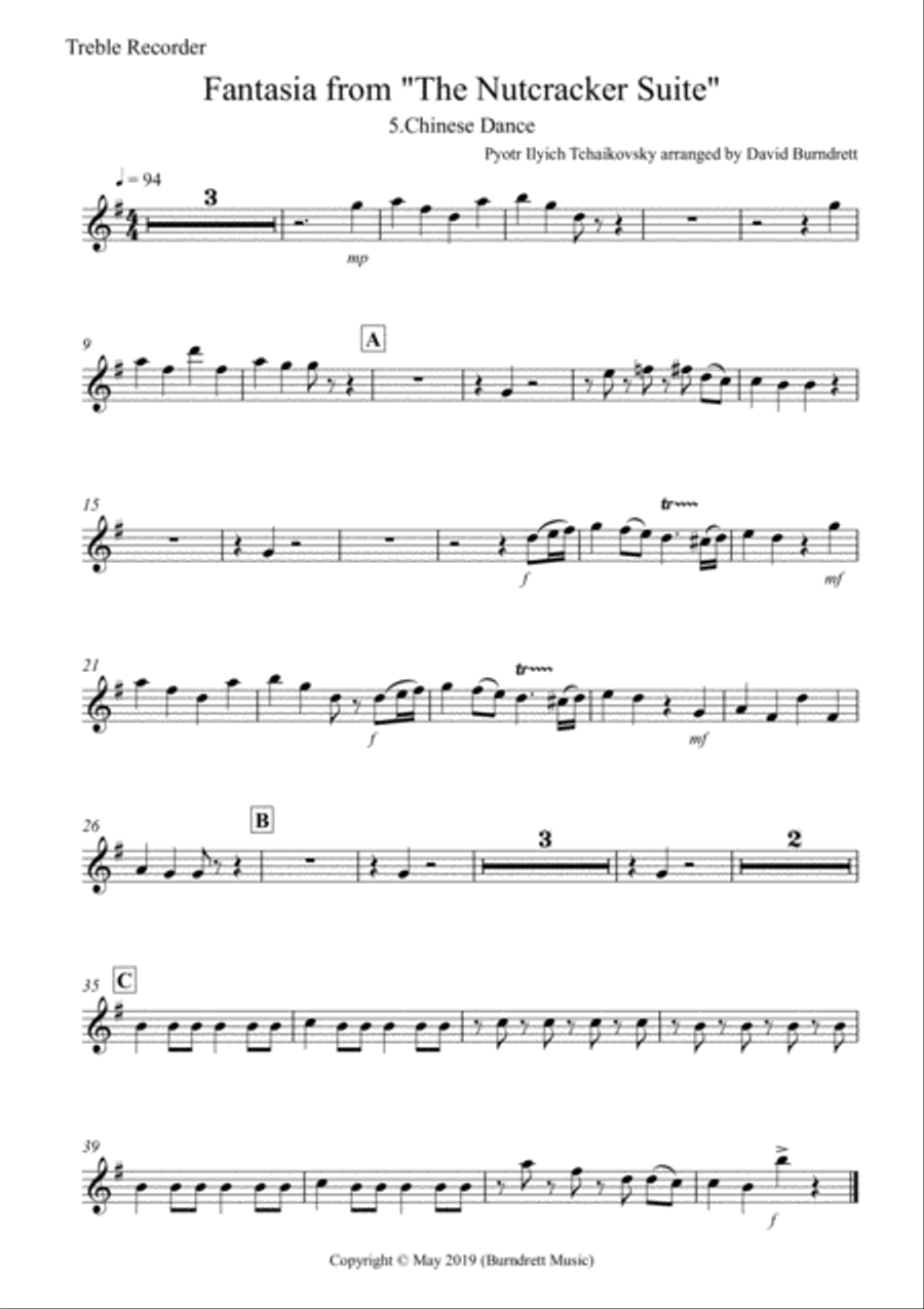 Chinese Dance (Fantasia from Nutcracker) for Recorder Quartet Recorder scores gallery preview page 5