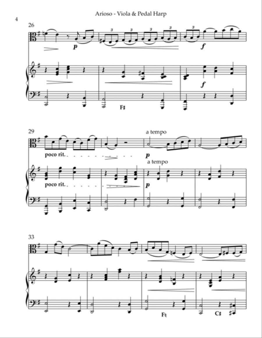 Arioso, Duet for Viola & Pedal Harp String Duet scores gallery preview page 4