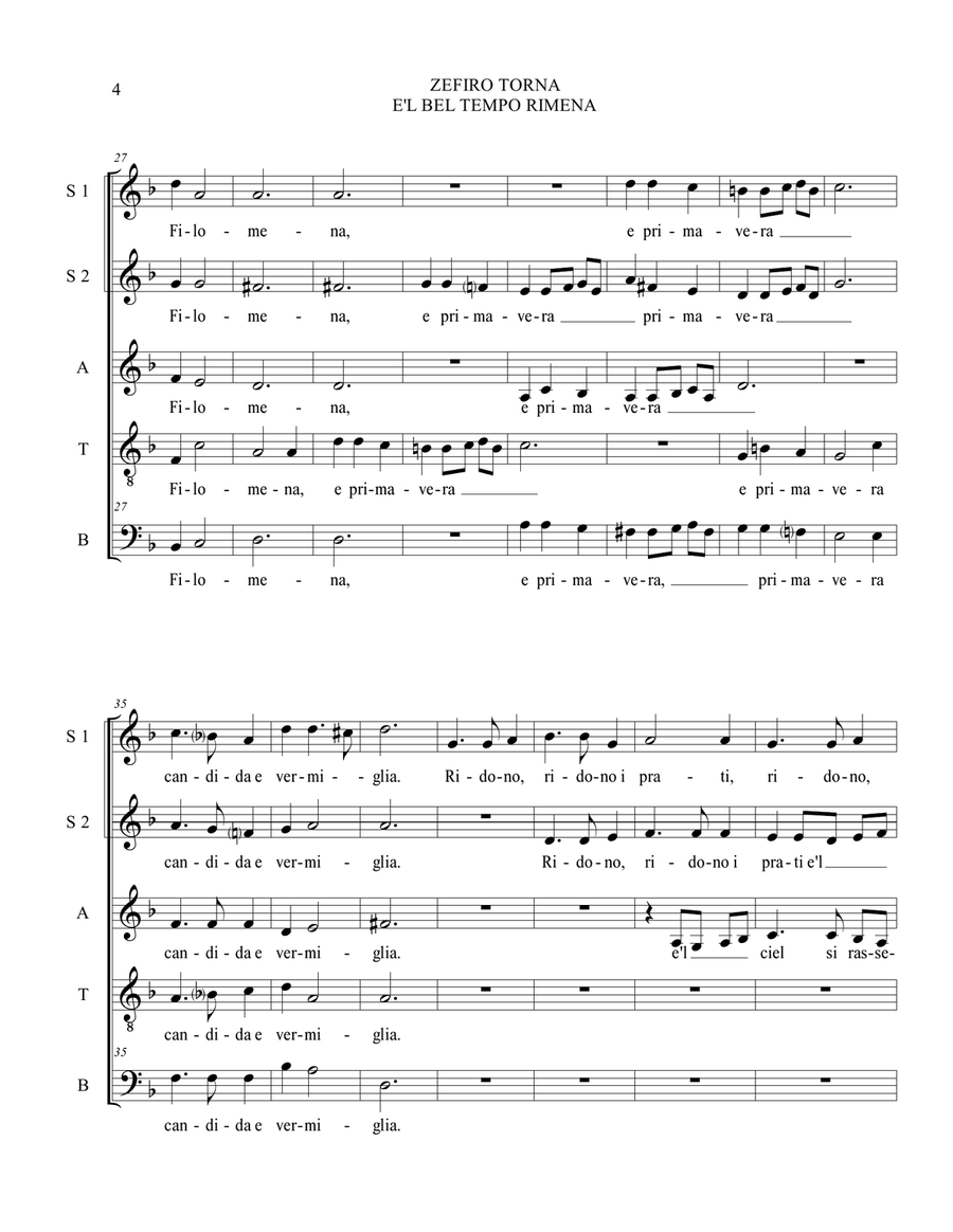 ZEFIRO TORNA E'L BEL TEMPO RIMENA - C. Monteverdi - For SSATB Choir Divisi scores gallery preview page 4