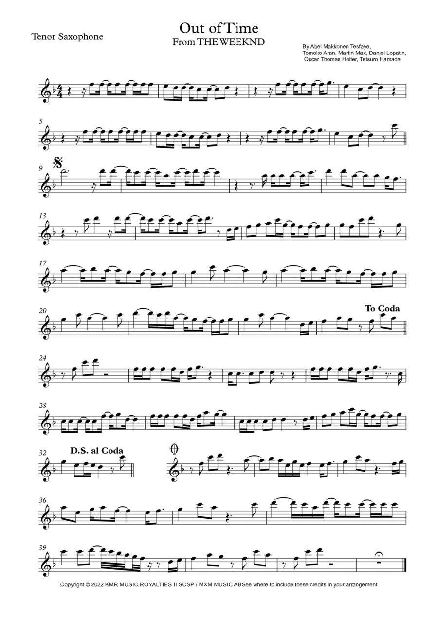 Out Of Time Tenor Saxophone scores gallery preview page 1