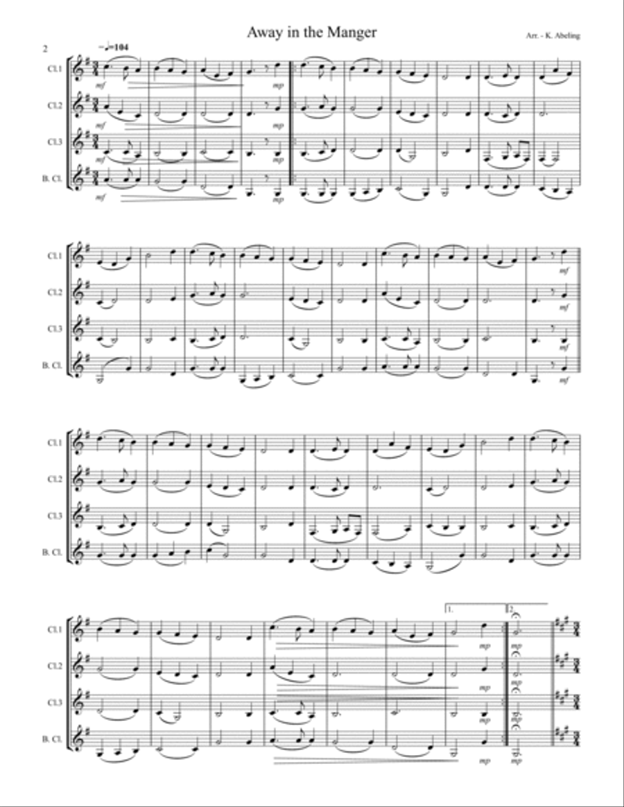 20 Traditional Christmas Carols Volume I (for Clarinet Quartet) Clarinet Quartet scores gallery preview page 3