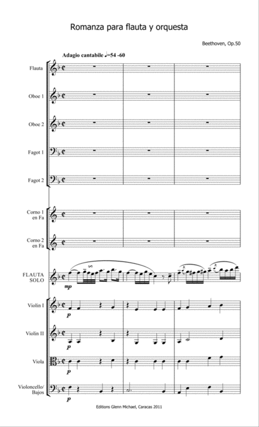Beethoven Romanza for flute and chamber orchestra Chamber Orchestra scores gallery preview page 1