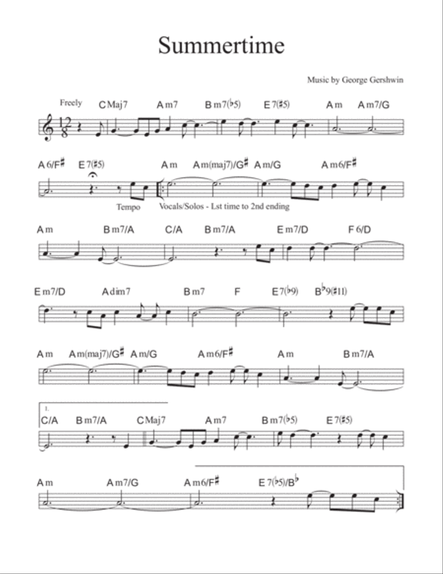 Summertime Piano, Vocal, Guitar scores gallery preview page 1