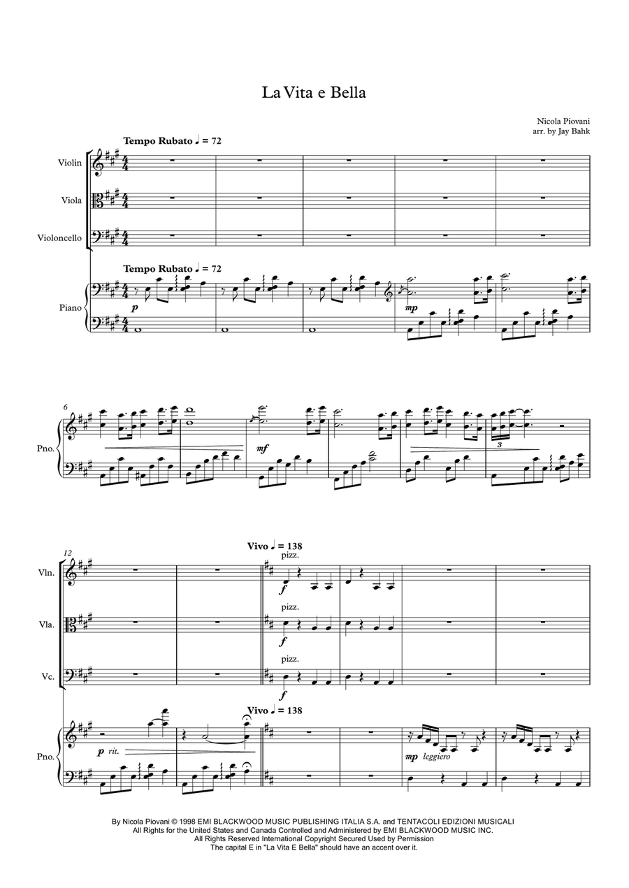 Life Is Beautiful (la Vita E Bella) Piano Quartet scores gallery preview page 1