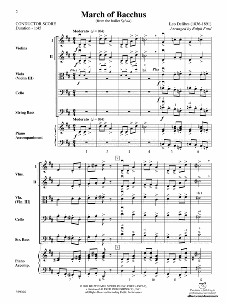 March of Bacchus (from the ballet Sylvia): Score
