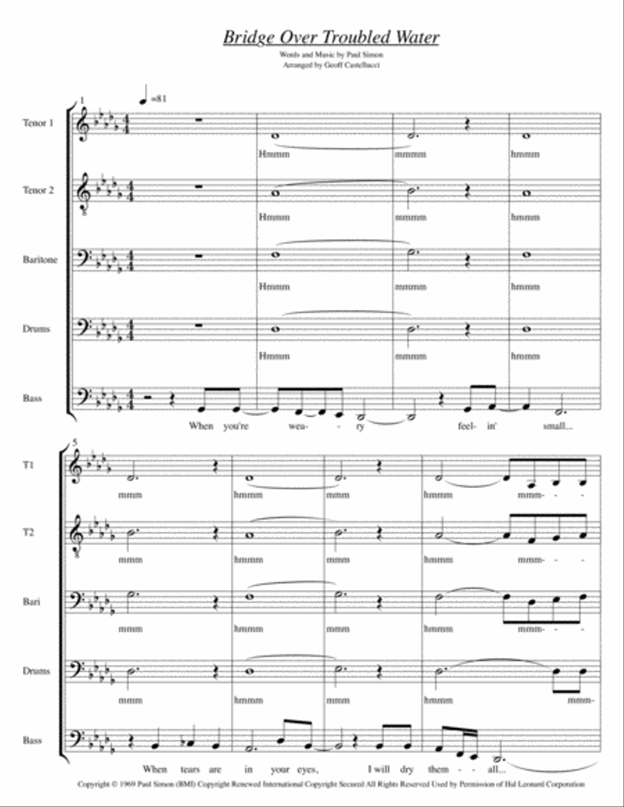 Bridge Over Troubled Water 4-Part scores gallery preview page 1