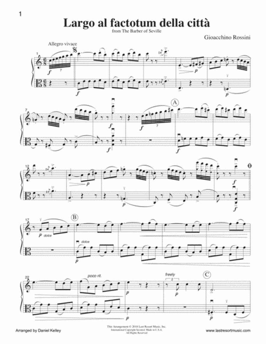 Largo al Factotum from Rossini's Barber of Seville for Duet - Flute or Oboe or Violin & Viola
