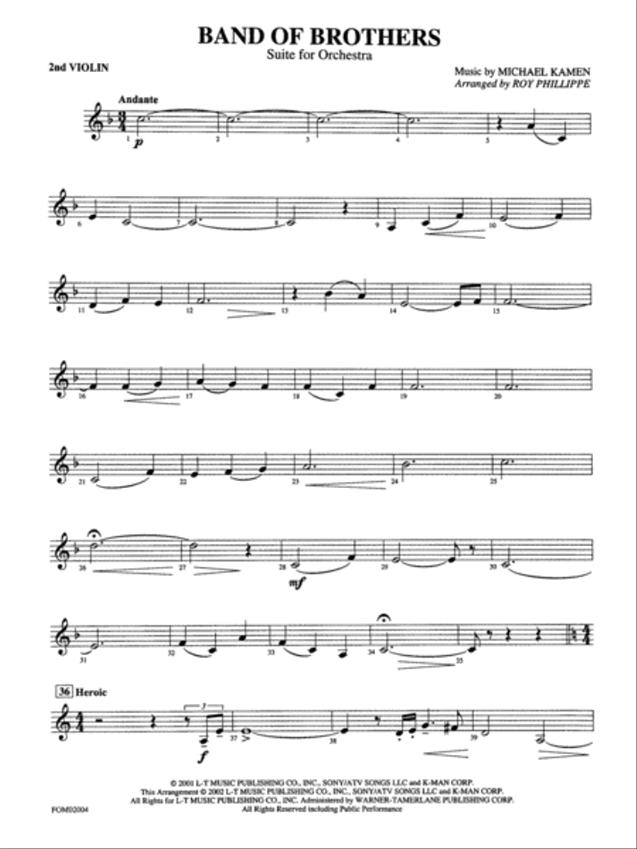 Band of Brothers: 2nd Violin Full Orchestra scores gallery preview page 1