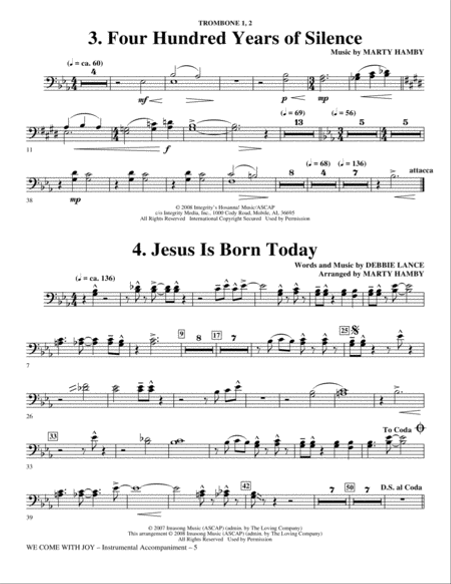 We Come With Joy Orchestration - Trombone 1 & 2 Choir scores gallery preview page 5