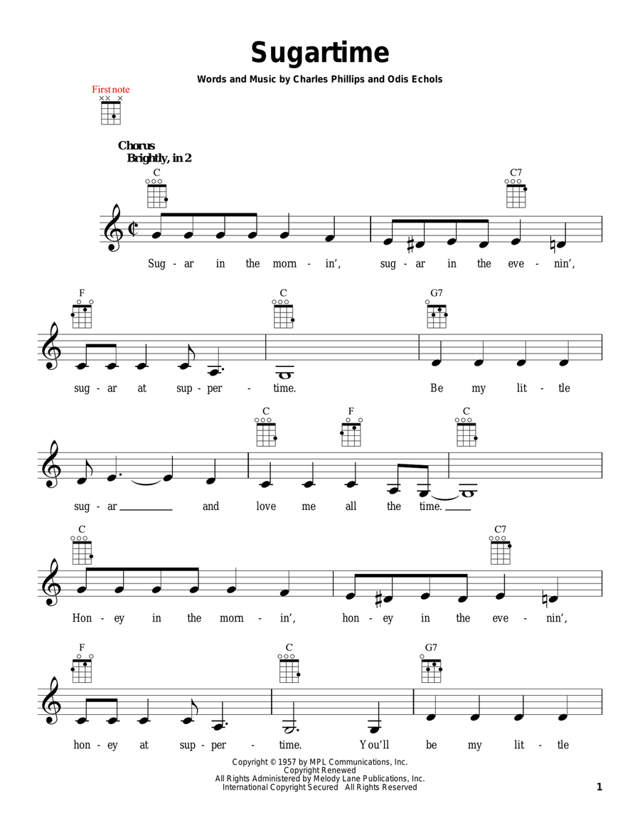 Sugartime Ukulele scores gallery preview page 1