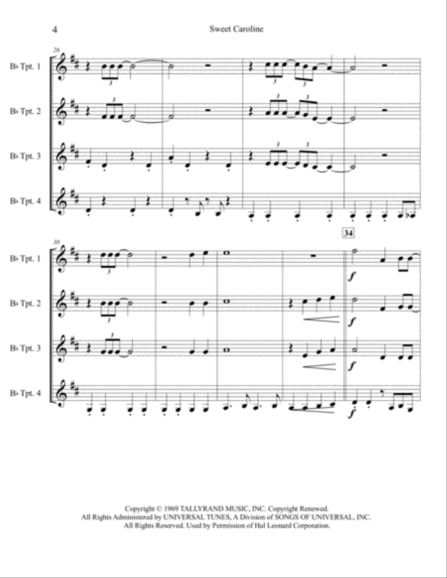 Sweet Caroline Brass Ensemble scores gallery preview page 5