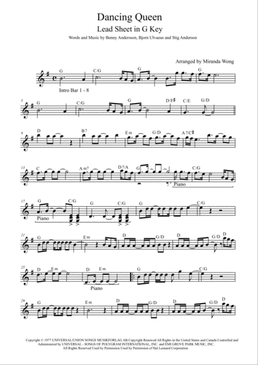 Dancing Queen Piano, Vocal, Guitar scores gallery preview page 1