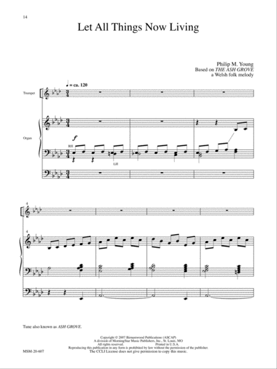 Let All Things Now Living Trumpet scores gallery preview page 1