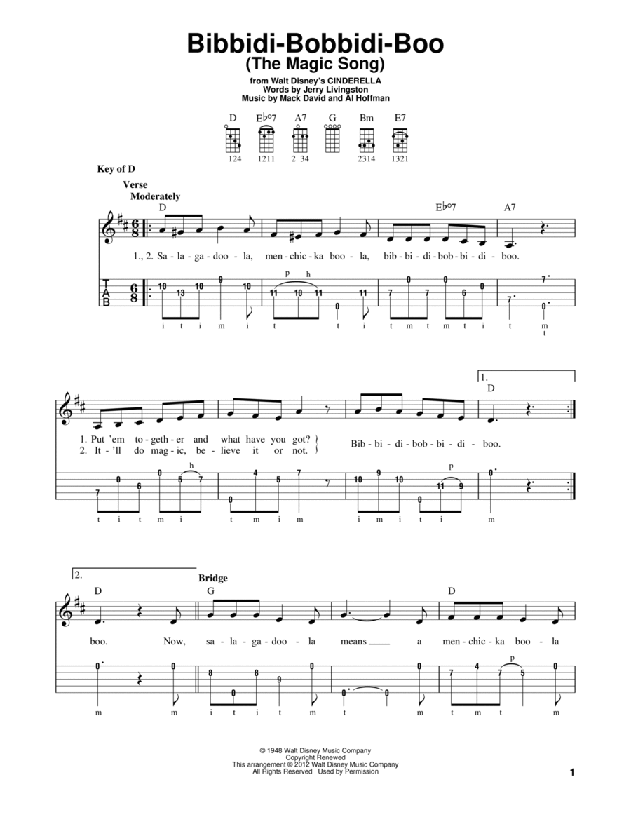 Bibbidi-Bobbidi-Boo (The Magic Song) (from Cinderella) Banjo scores gallery preview page 1