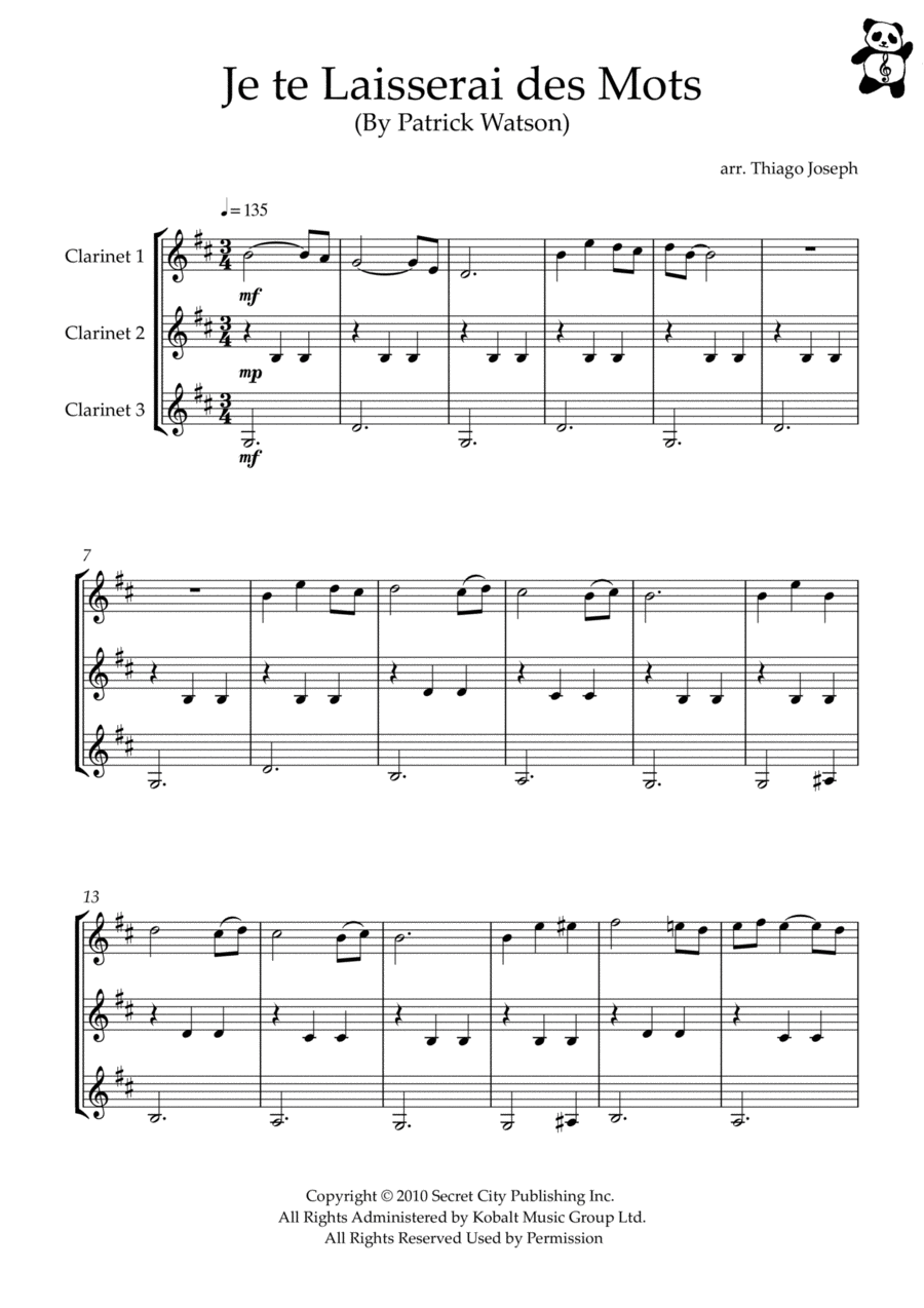 Je Te Laisserai Des Mots Woodwind Ensemble scores gallery preview page 1